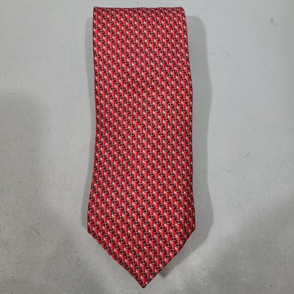 HERMÈS Paris 100% Silk Necktie Red Geometric Pattern - Picture 1 of 6